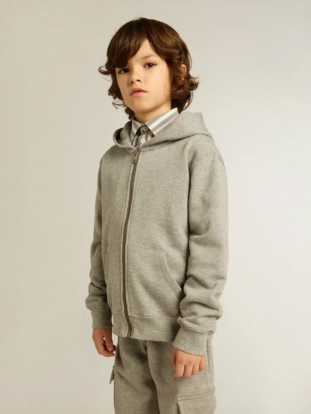 Graues Melange-Sweatshirt mit Aufdruck auf der Rückseite