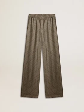 Grüne Damenhose aus einer Viskose-Seidenmischung mit Blumenmuster