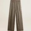 Grüne Damenhose aus einer Viskose-Seidenmischung mit Blumenmuster