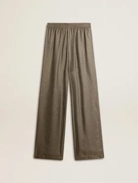 Grüne Damenhose aus einer Viskose-Seidenmischung mit Blumenmuster