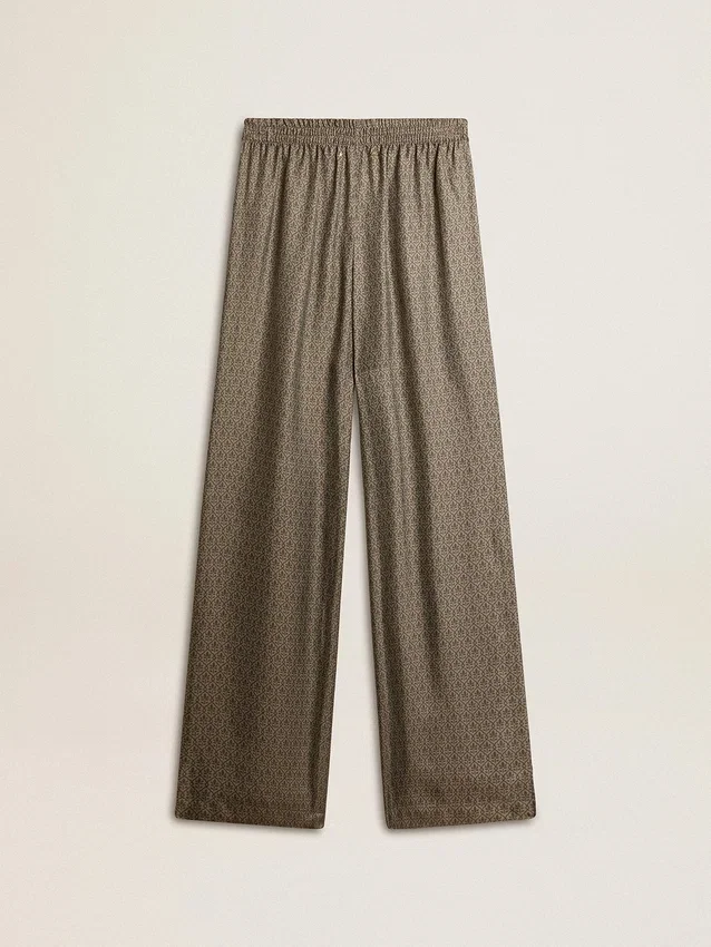 Grüne Damenhose aus einer Viskose-Seidenmischung mit Blumenmuster