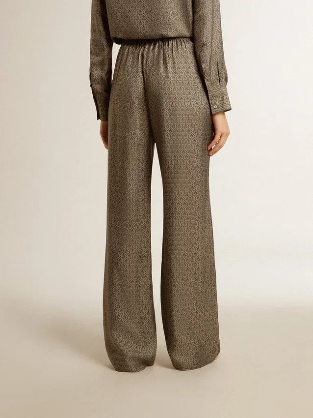 Grüne Damenhose aus einer Viskose-Seidenmischung mit Blumenmuster