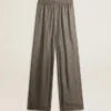 Grüne Damenhose aus einer Viskose-Seidenmischung mit Blumenmuster