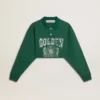 Grünes, kurzes Polo-Sweatshirt für Damen mit Aufdruck