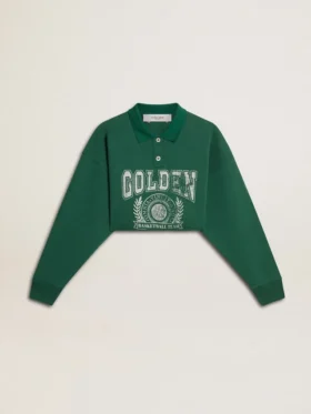 Grünes, kurzes Polo-Sweatshirt für Damen mit Aufdruck