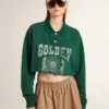 Grünes, kurzes Polo-Sweatshirt für Damen mit Aufdruck