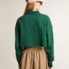 Grünes, kurzes Polo-Sweatshirt für Damen mit Aufdruck