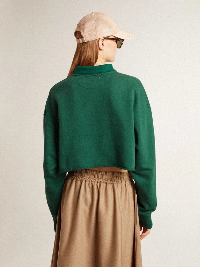 Grünes, kurzes Polo-Sweatshirt für Damen mit Aufdruck