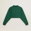 Grünes, kurzes Polo-Sweatshirt für Damen mit Aufdruck