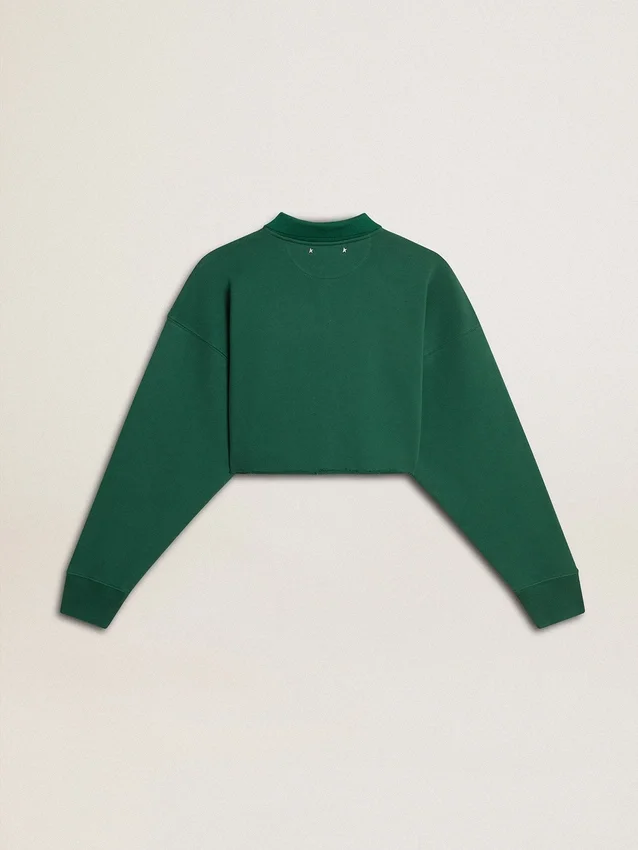 Grünes, kurzes Polo-Sweatshirt für Damen mit Aufdruck