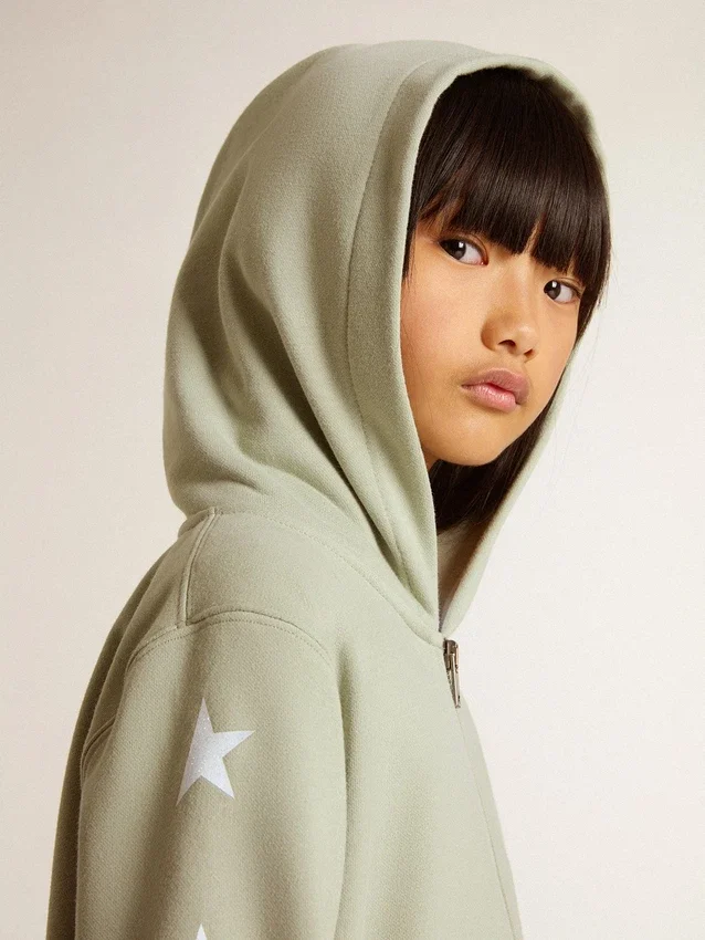 Hellgrünes Sweatshirt mit Reissverschluss