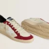Herren-Ball Star LTD aus cremefarbenem Nappa mit weissem Lederstern und roten Wildledereinsätzen