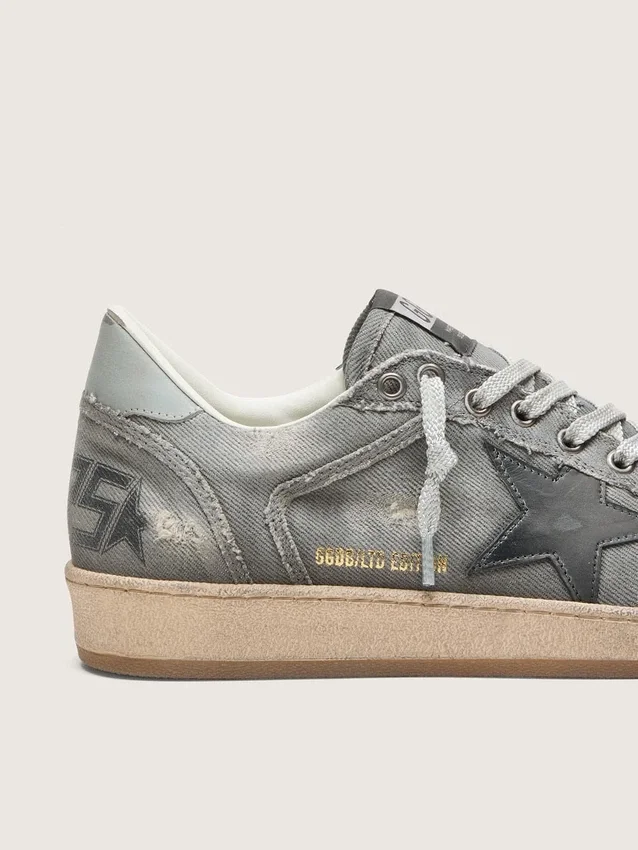 Herren-Ball Star LTD in grauem Denim mit schwarzem Lederstern