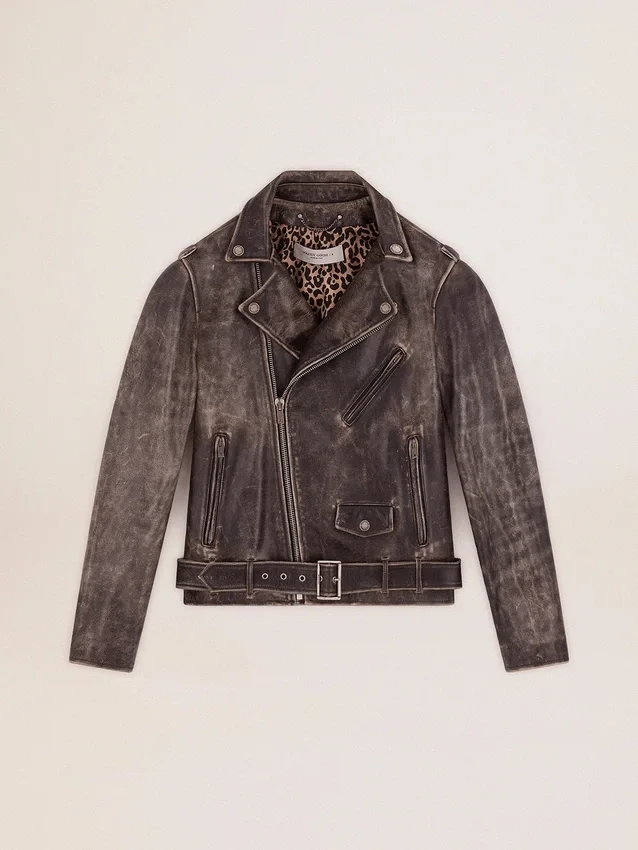 Herren-Bikerjacke aus Distressed-Leder