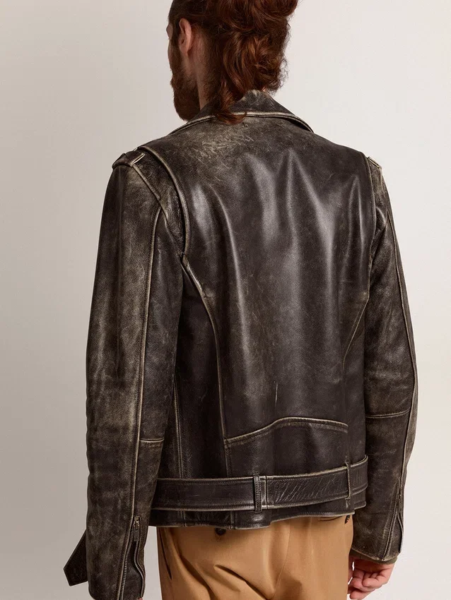 Herren-Bikerjacke aus Distressed-Leder