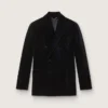 Herren-Blazer aus schwarzem Samt mit schwarzen Satinrevers