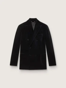Herren-Blazer aus schwarzem Samt mit schwarzen Satinrevers