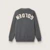 Herren-Cardigan aus melierter grauer Baumwolle mit Logo auf der Rückseite