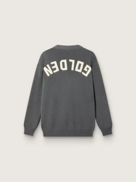 Herren-Cardigan aus melierter grauer Baumwolle mit Logo auf der Rückseite