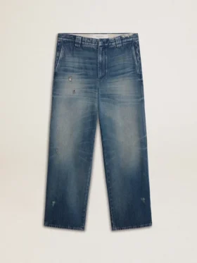 Herren-Denim-Chinos mit Used-Look-Details