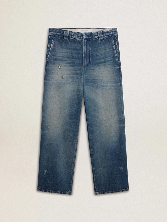 Herren-Denim-Chinos mit Used-Look-Details