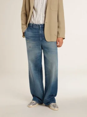 Herren-Denim-Chinos mit Used-Look-Details
