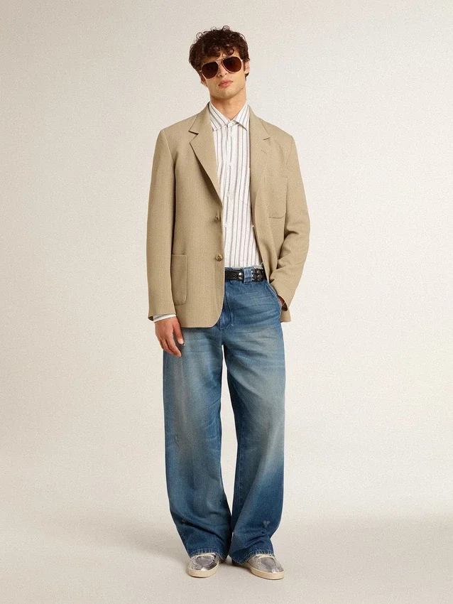 Herren-Denim-Chinos mit Used-Look-Details