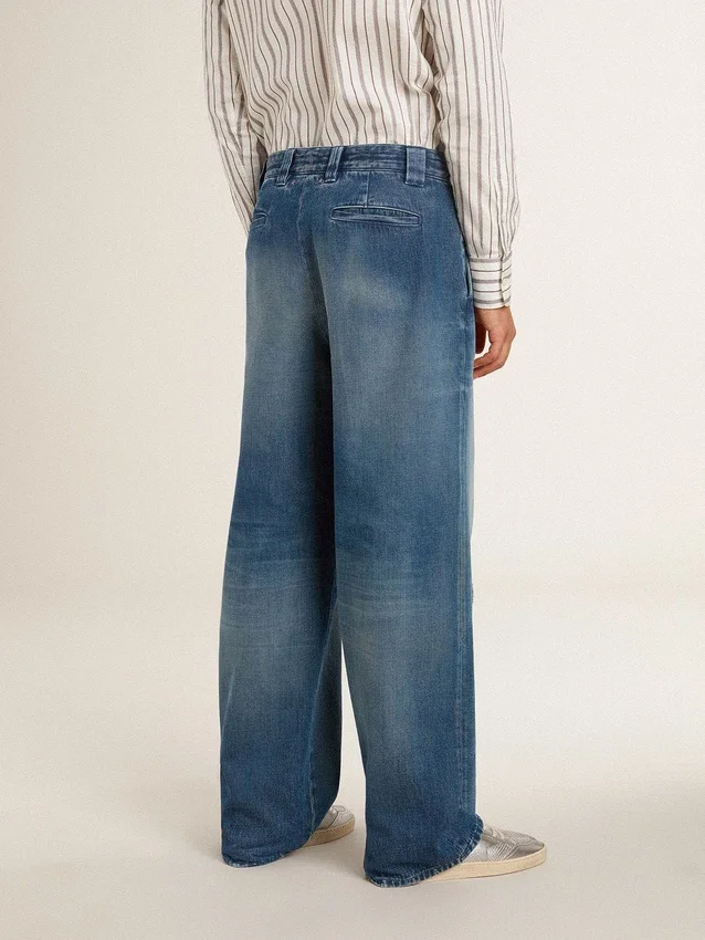 Herren-Denim-Chinos mit Used-Look-Details