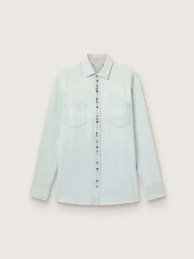 Herren-Denim-Hemd aus gebleichtem Denim mit gehämmerten Nieten