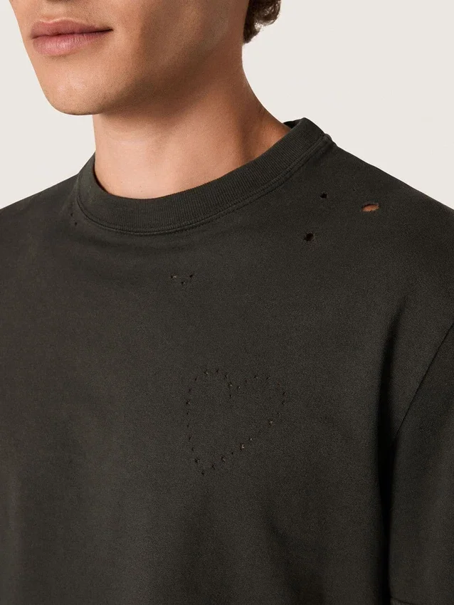 Herren-Hemd aus anthrazitfarbenem Baumwolljersey mit perforiertem Herz