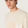 Herren-Hemd aus Baumwolljersey mit weiss-beigem Patchwork-Effekt