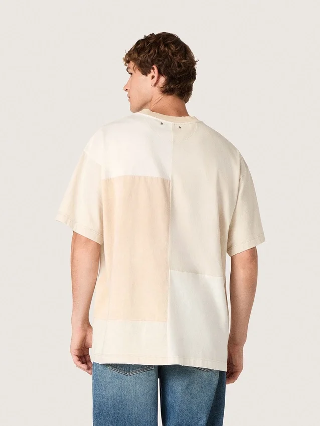 Herren-Hemd aus Baumwolljersey mit weiss-beigem Patchwork-Effekt