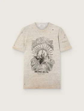 Herren-Hemd aus grauem Melange-Jersey mit Vintage-Print