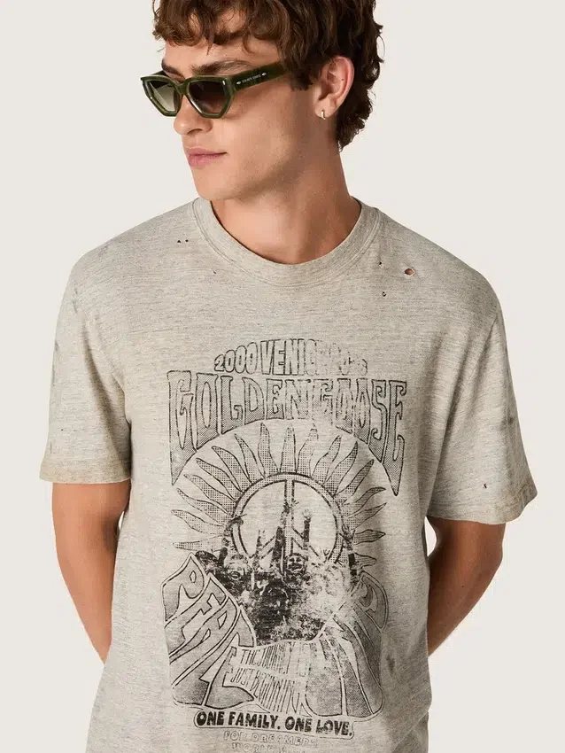 Herren-Hemd aus grauem Melange-Jersey mit Vintage-Print