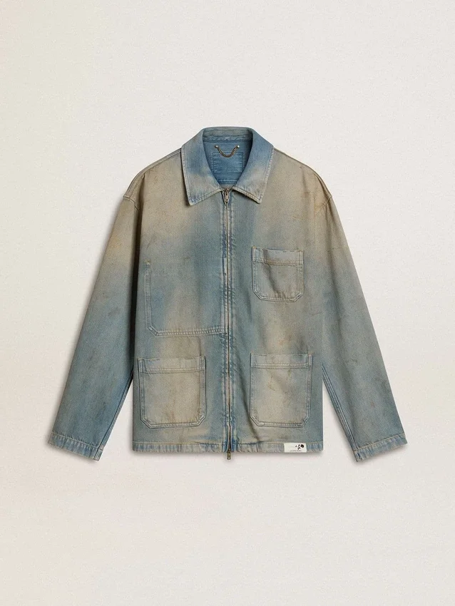 Herren-Jeansjacke im Distressed-Look mit Reissverschluss