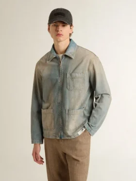 Herren-Jeansjacke im Distressed-Look mit Reissverschluss