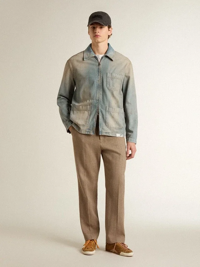 Herren-Jeansjacke im Distressed-Look mit Reissverschluss