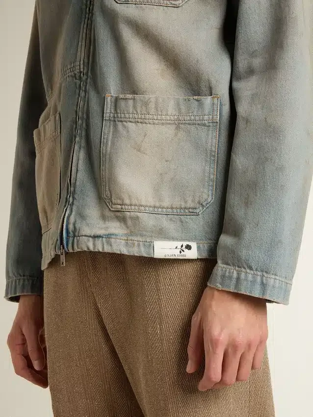 Herren-Jeansjacke im Distressed-Look mit Reissverschluss