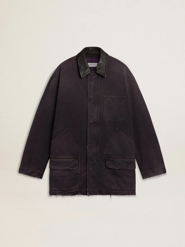 Herren-Jeansjacke mit Used-Look-Details und Lederkragen