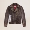 Herren-Leder-Bikerjacke mit gehämmerten Nieten und Klebeband