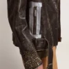 Herren-Leder-Bikerjacke mit gehämmerten Nieten und Klebeband