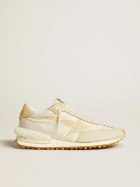 Herren-Marathon aus beigem Nylon und grauem Leder mit beigem aufgedrucktem Stern