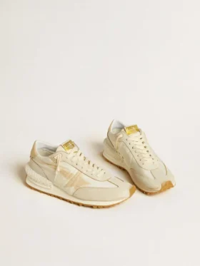 Herren-Marathon aus beigem Nylon und grauem Leder mit beigem aufgedrucktem Stern