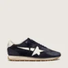 Damen-Marathon aus marineblauem Wildleder mit Lederstern und Fersenlasche