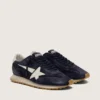 Damen-Marathon aus marineblauem Wildleder mit Lederstern und Fersenlasche