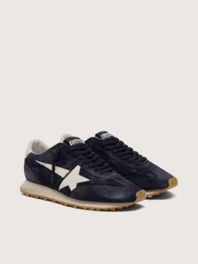 Herren-Marathon aus marineblauem Wildleder mit weissem Lederstern und Fersenlasche