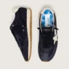 Damen-Marathon aus marineblauem Wildleder mit Lederstern und Fersenlasche