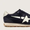 Damen-Marathon aus marineblauem Wildleder mit Lederstern und Fersenlasche