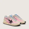 Damen-Marathon aus rosa Nylon und beigem Wildleder mit aufgedrucktem schwarzem Stern
