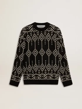 Herren-Pullover aus Wollmischung mit Rundhalsausschnitt und Jacquard-Argyle-Muster